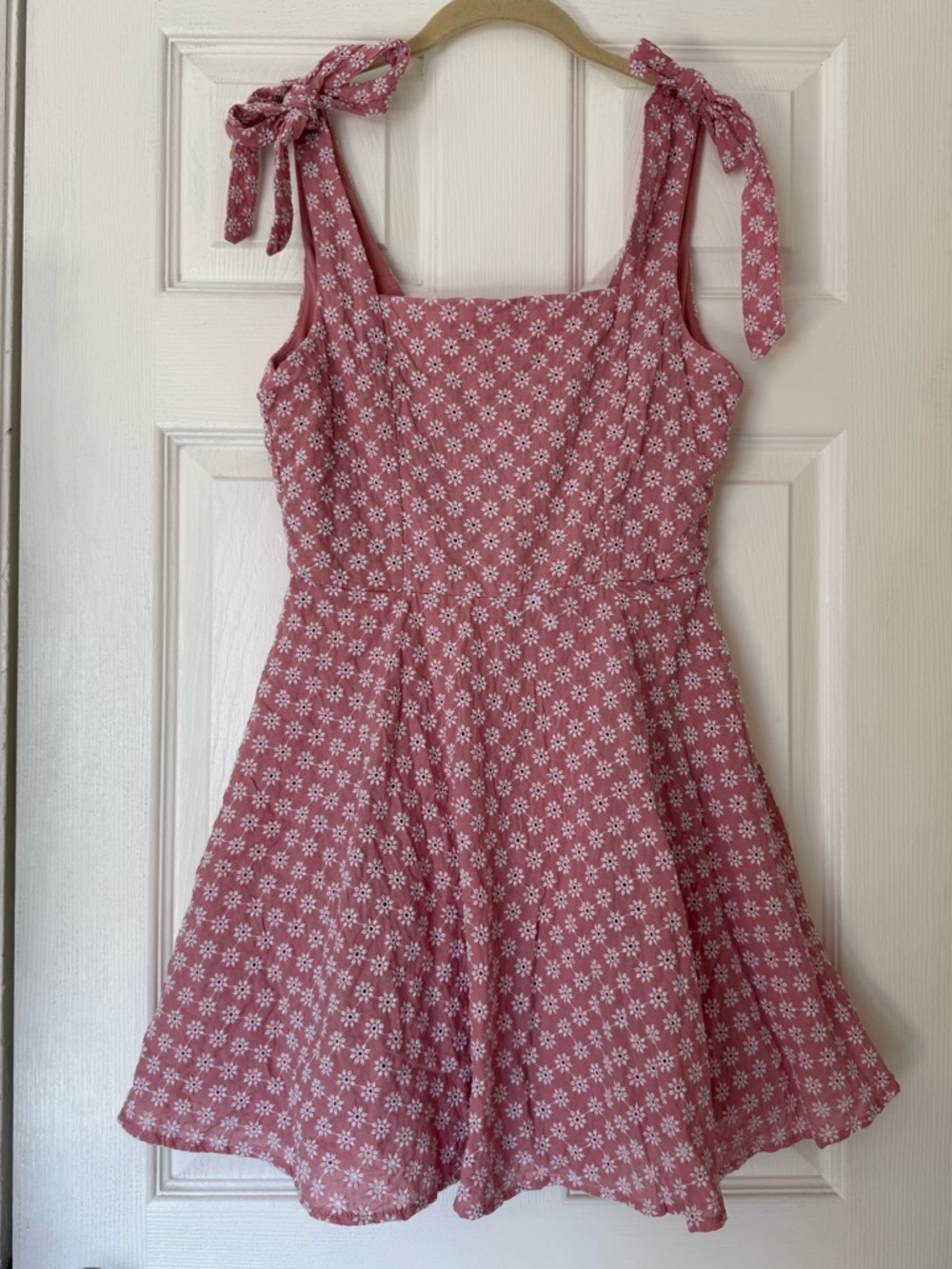 Trixxi Pink Cotton Embroidered Eyelet Mini skater dress size medium